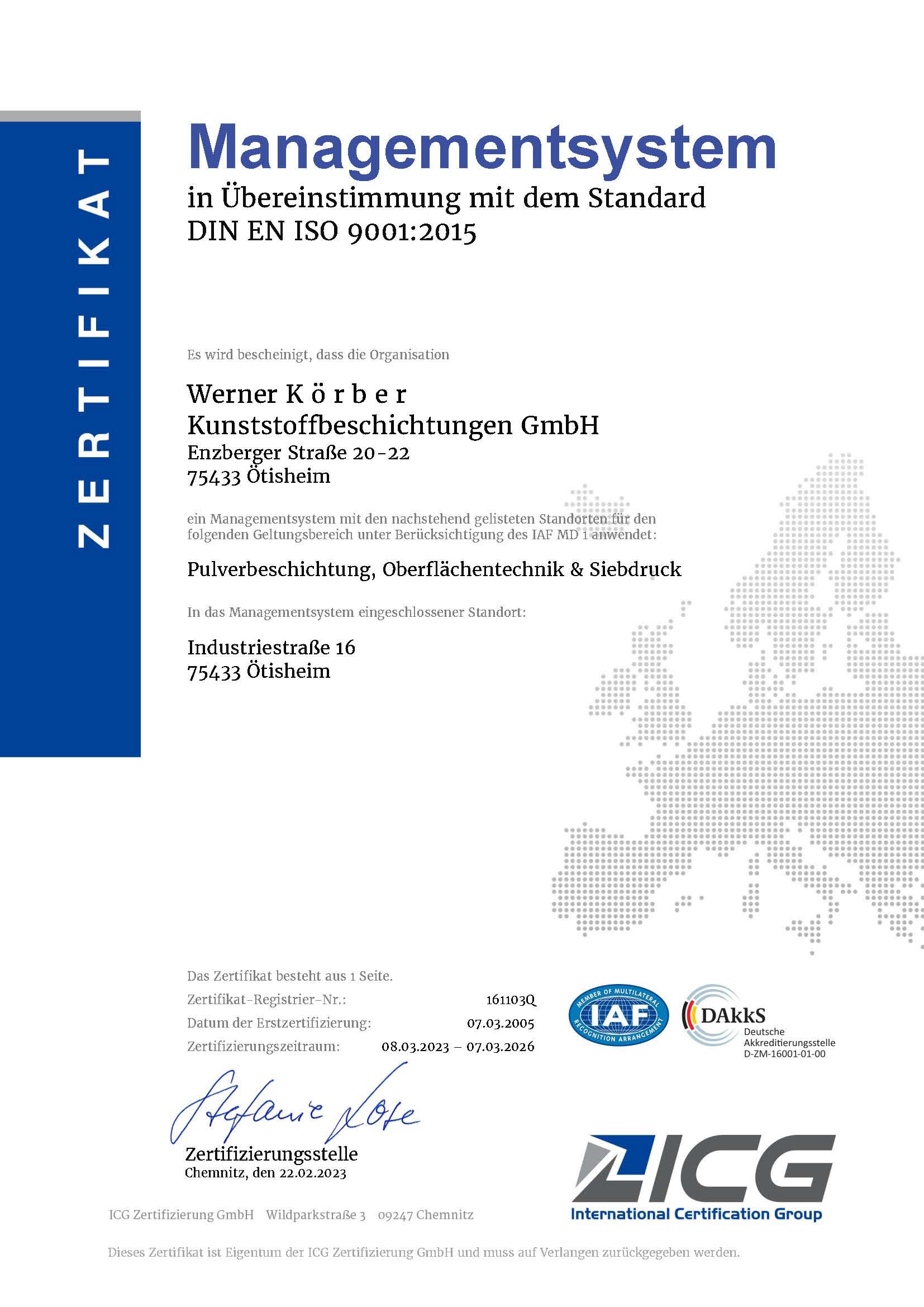 Werner Körber ISO 9001:2015 Zertifikat
